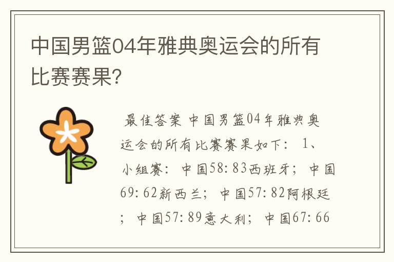 中国男篮04年雅典奥运会的所有比赛赛果?