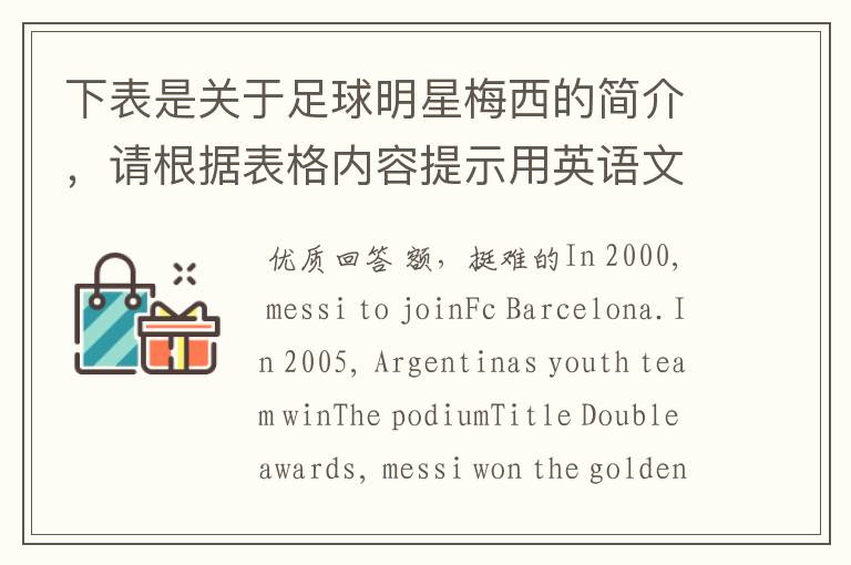 下表是关于足球明星梅西的简介,请根据表格内容提示用英语文章。词数要求30左右
