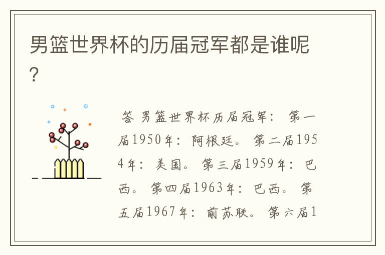男篮世界杯的历届冠军都是谁呢?