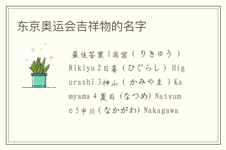 东京奥运会吉祥物的名字