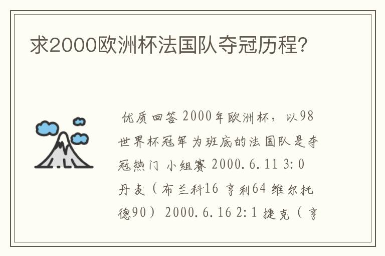 求2000欧洲杯法国队夺冠历程?