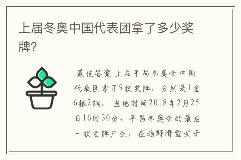 上届冬奥中国代表团拿了多少奖牌?