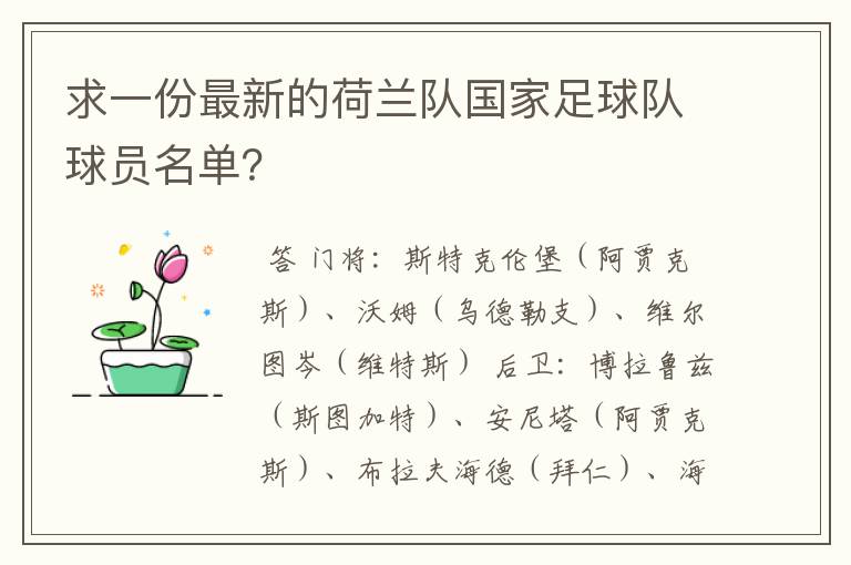 求一份最新的荷兰队国家足球队球员名单?