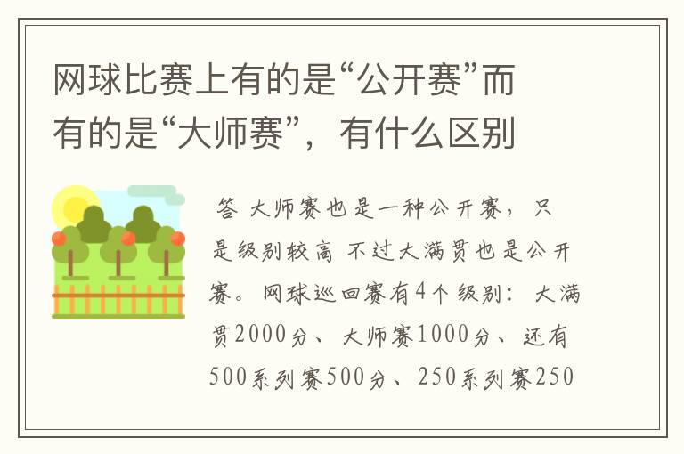 网球比赛上有的是“公开赛”而有的是“大师赛”,有什么区别吗?