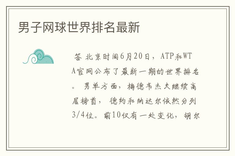 男子网球世界排名最新