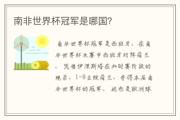 南非世界杯冠军是哪国?