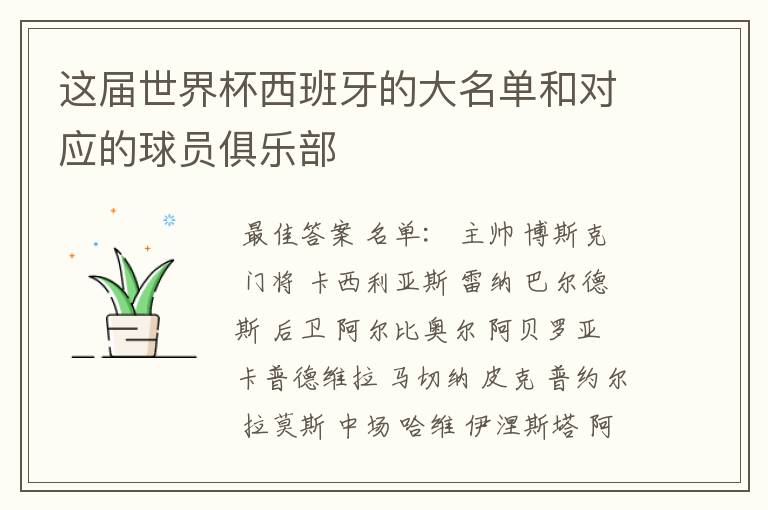 这届世界杯西班牙的大名单和对应的球员俱乐部