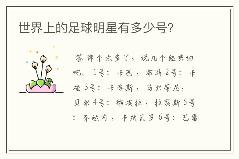 世界上的足球明星有多少号?