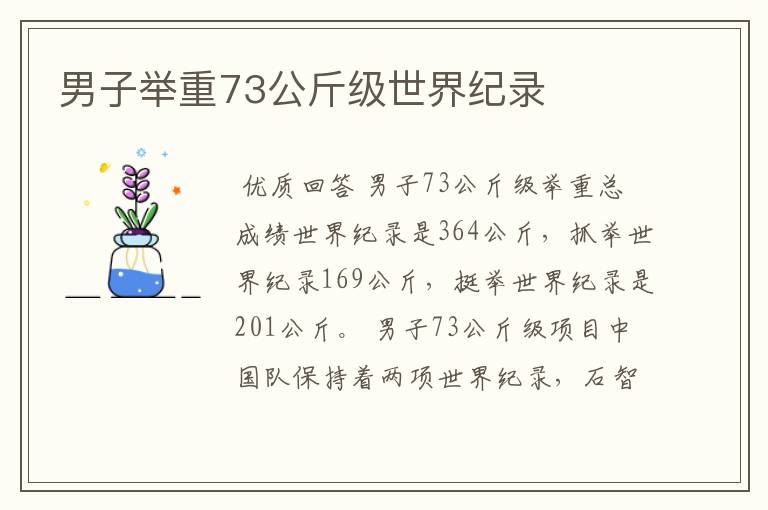 男子举重73公斤级世界纪录
