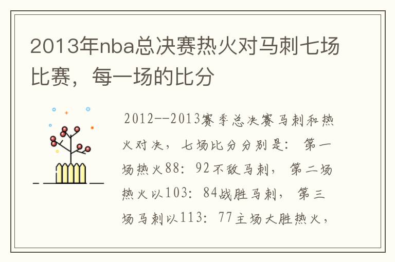 2013年nba总决赛热火对马刺七场比赛,每一场的比分