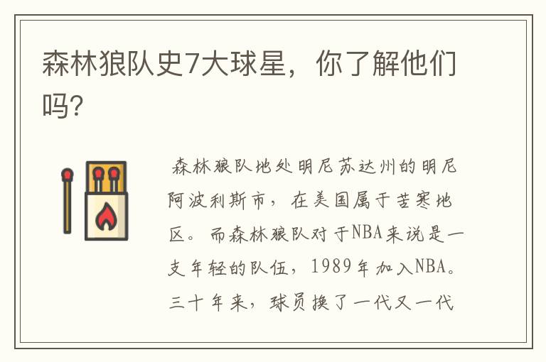 森林狼队史7大球星,你了解他们吗?