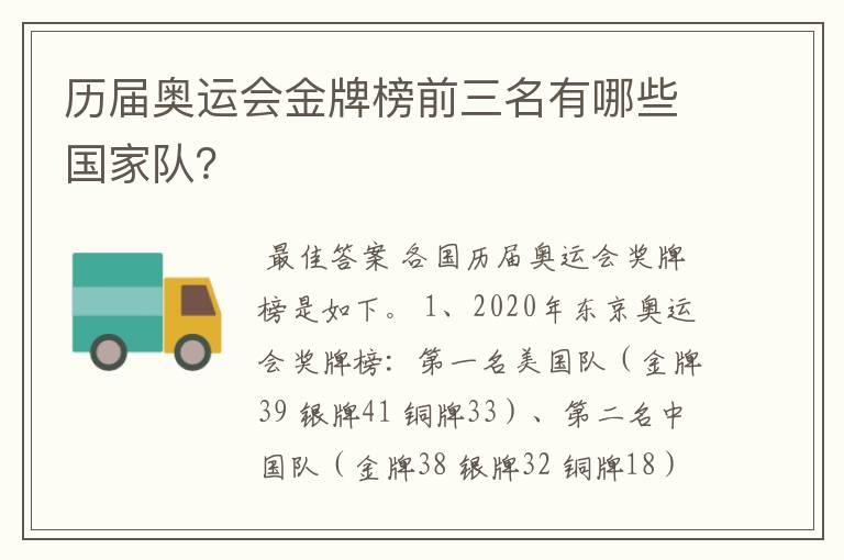 历届奥运会金牌榜前三名有哪些国家队?