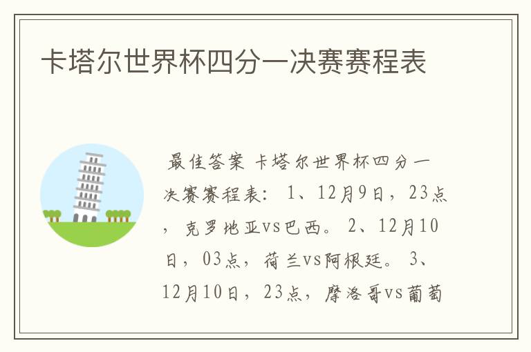 卡塔尔世界杯四分一决赛赛程表