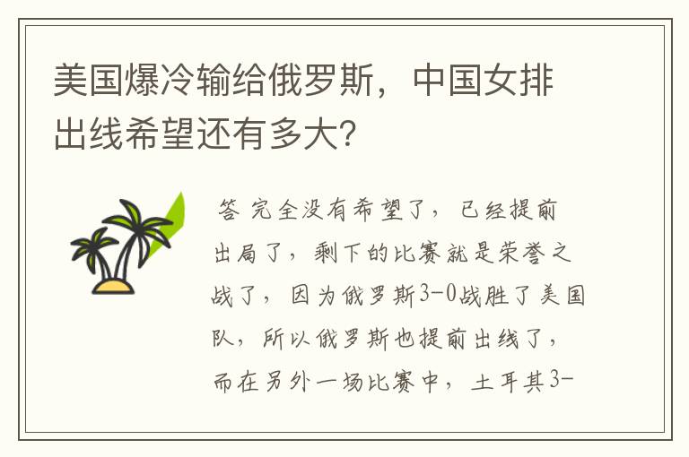 美国爆冷输给俄罗斯,中国女排出线希望还有多大?