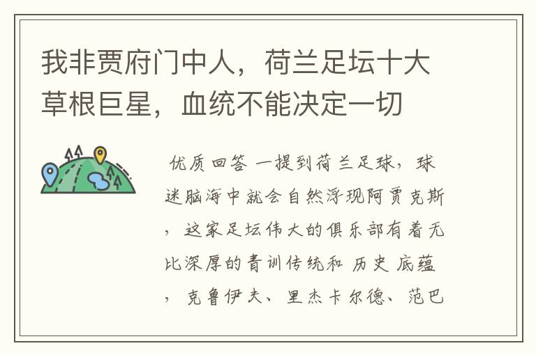 我非贾府门中人,荷兰足坛十大草根巨星,血统不能决定一切