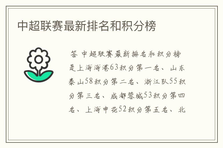 中超联赛最新排名和积分榜