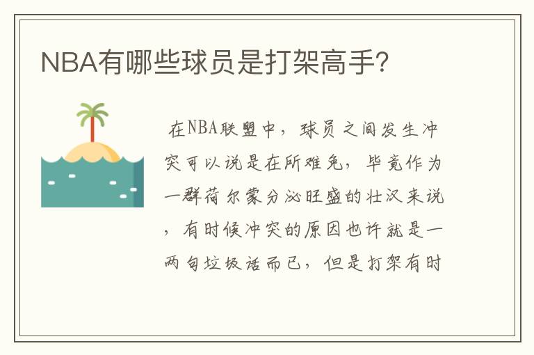 NBA有哪些球员是打架高手?