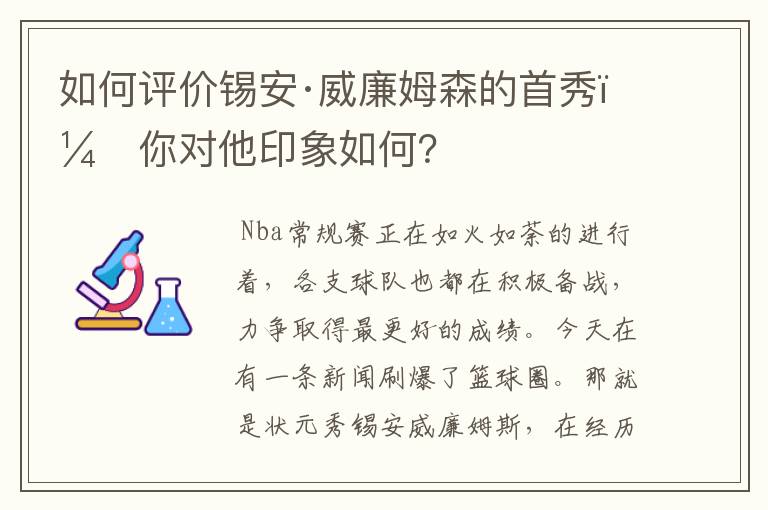 如何评价锡安·威廉姆森的首秀,你对他印象如何?