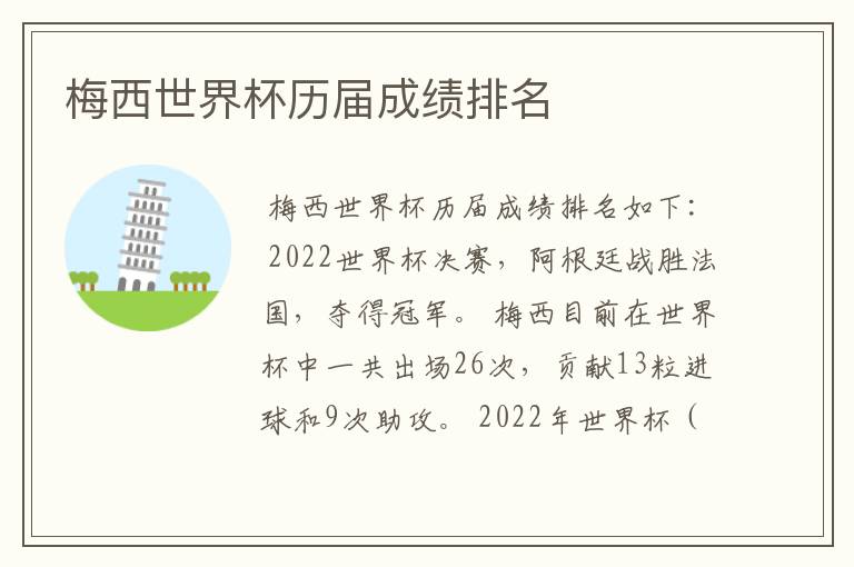 梅西世界杯历届成绩排名