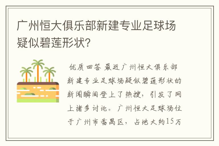 广州恒大俱乐部新建专业足球场疑似碧莲形状?
