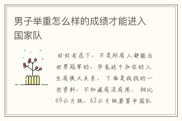 男子举重怎么样的成绩才能进入国家队
