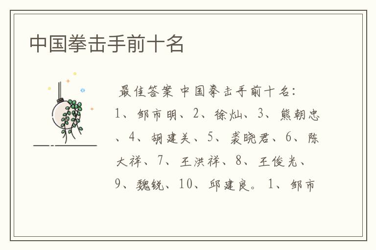 中国拳击手前十名