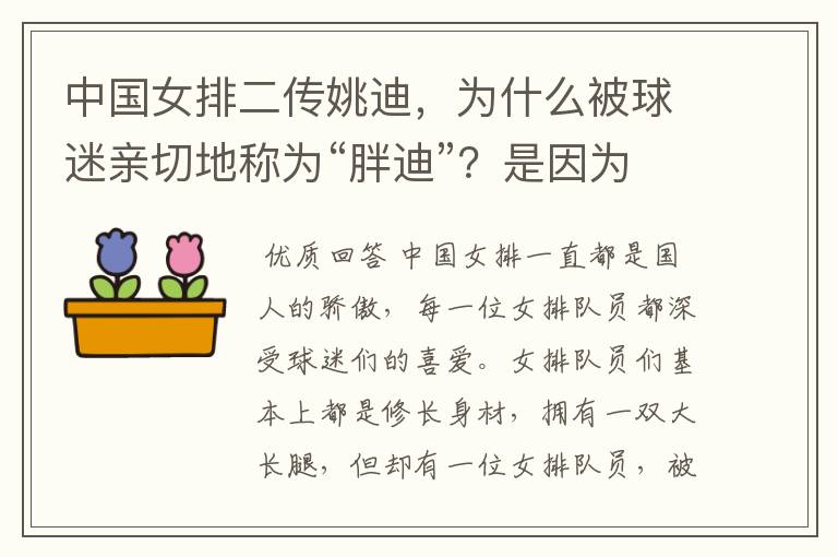 中国女排二传姚迪,为什么被球迷亲切地称为“胖迪”?是因为她胖吗?