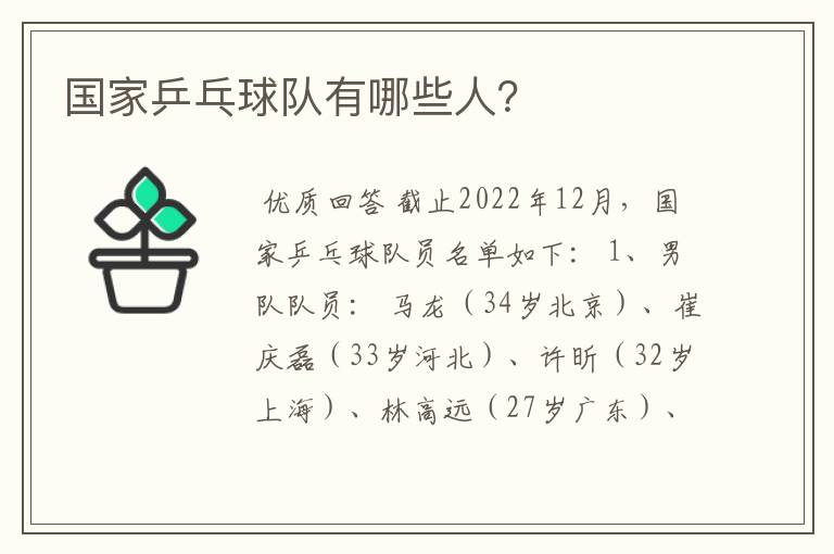 国家乒乓球队有哪些人?