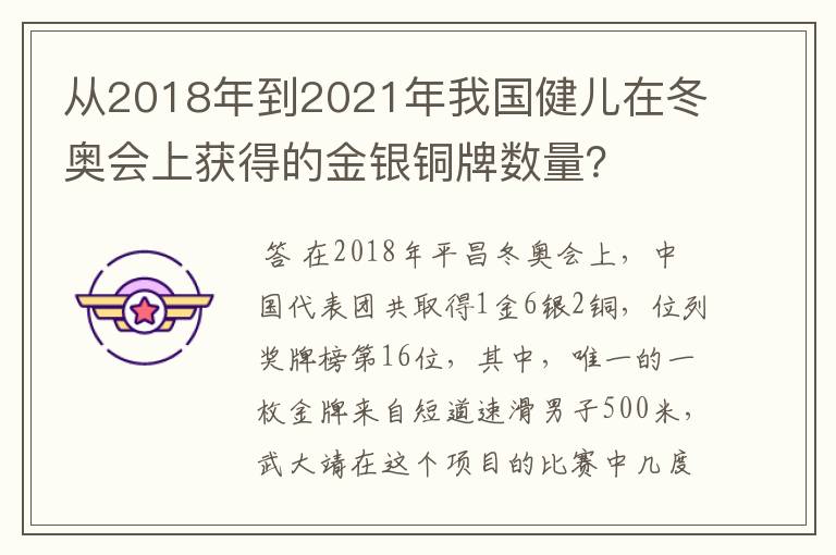 从2018年到2021年我国健儿在冬奥会上获得的金银铜牌数量?
