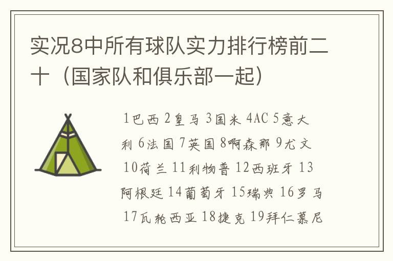 实况8中所有球队实力排行榜前二十(国家队和俱乐部一起)