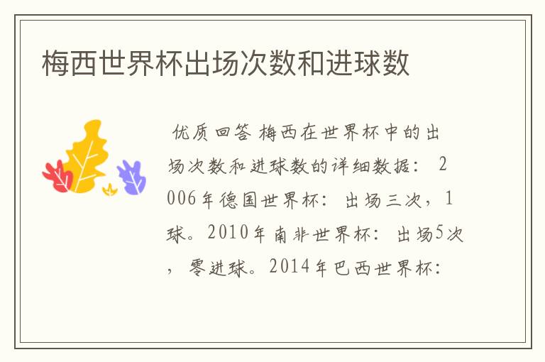 梅西世界杯出场次数和进球数