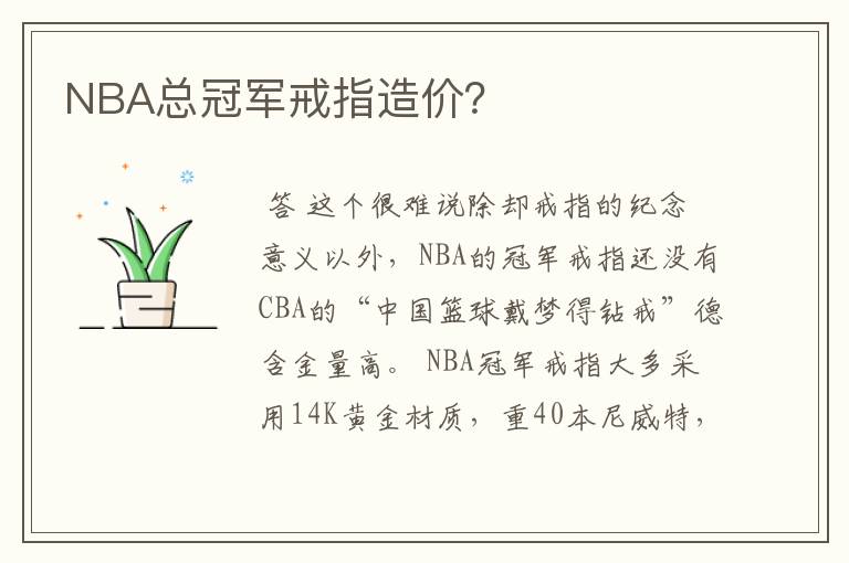NBA总冠军戒指造价?