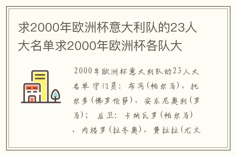 求2000年欧洲杯意大利队的23人大名单求2000年欧洲杯各队大