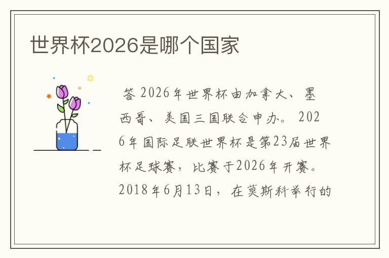 世界杯2026是哪个国家