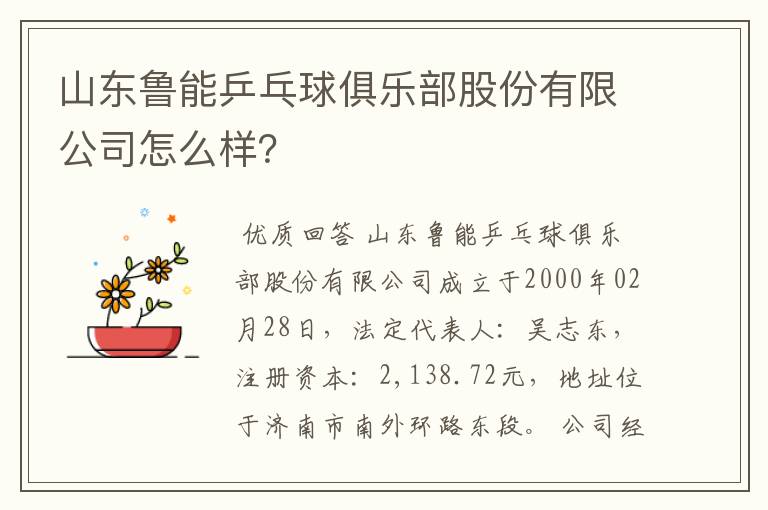 山东鲁能乒乓球俱乐部股份有限公司怎么样?