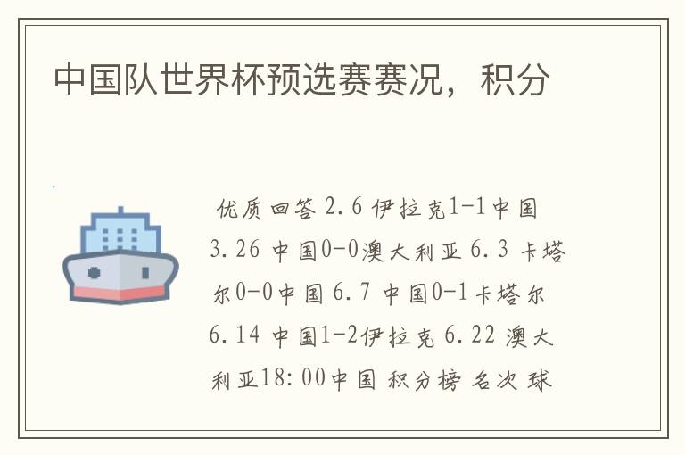 中国队世界杯预选赛赛况,积分