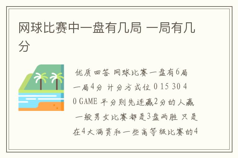 网球比赛中一盘有几局 一局有几分