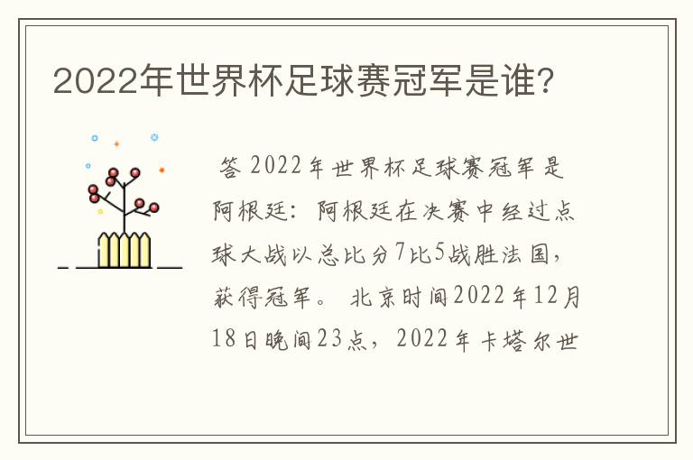 2022年世界杯足球赛冠军是谁?