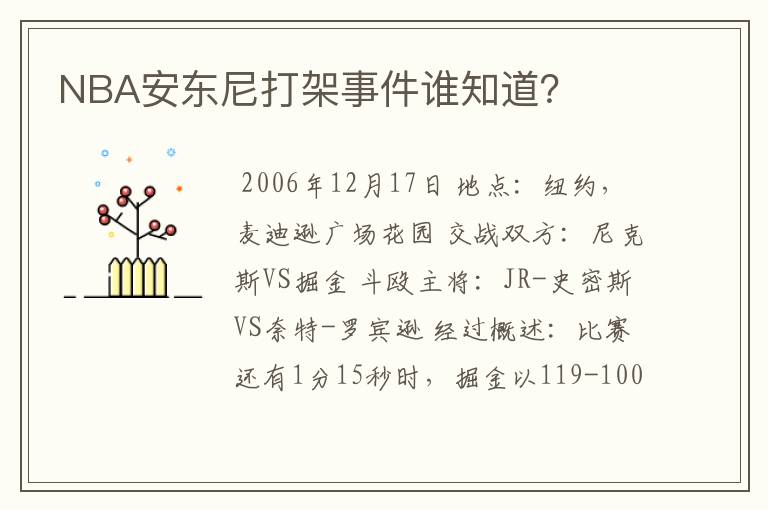 NBA安东尼打架事件谁知道?