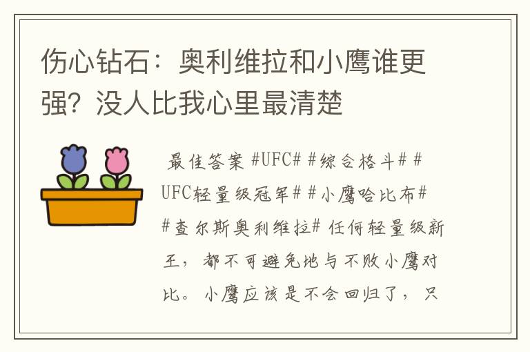 伤心钻石:奥利维拉和小鹰谁更强?没人比我心里最清楚