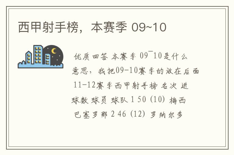 西甲射手榜,本赛季 09~10