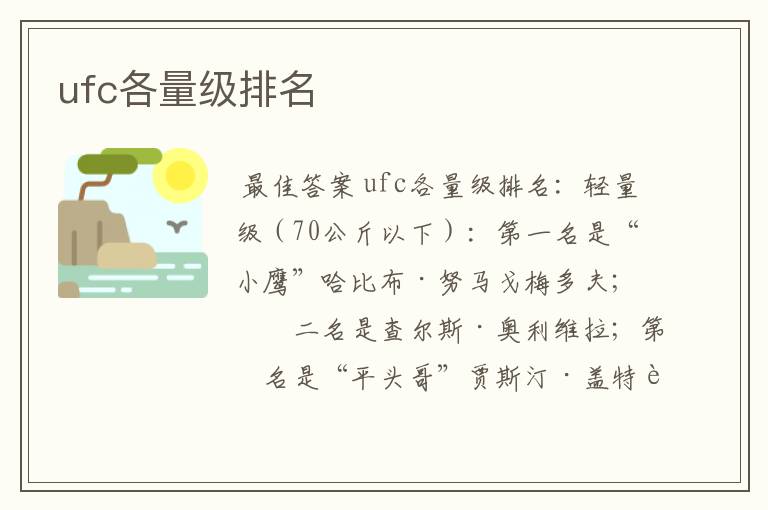 ufc各量级排名