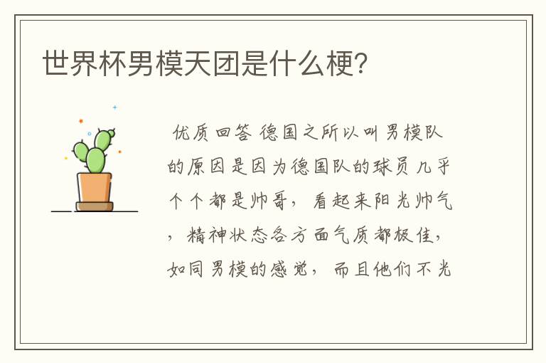 世界杯男模天团是什么梗?
