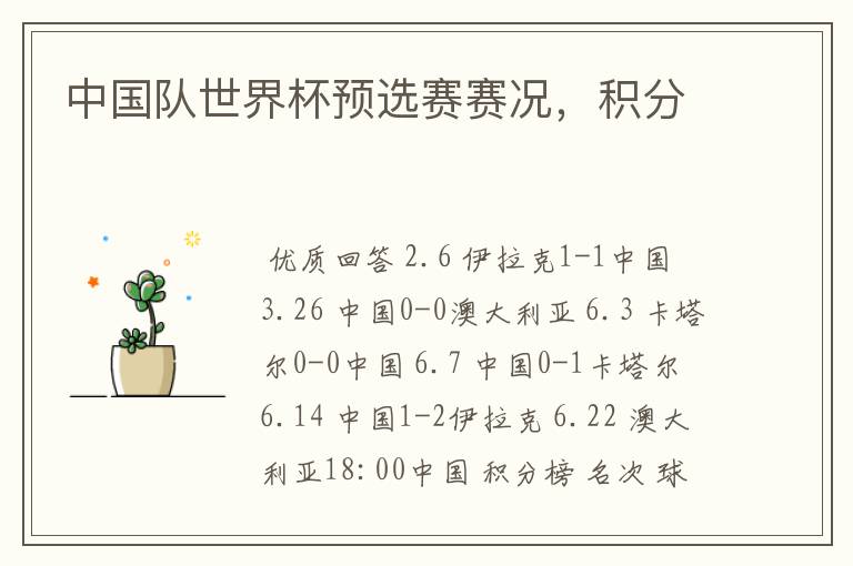 中国队世界杯预选赛赛况,积分
