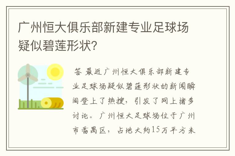 广州恒大俱乐部新建专业足球场疑似碧莲形状?