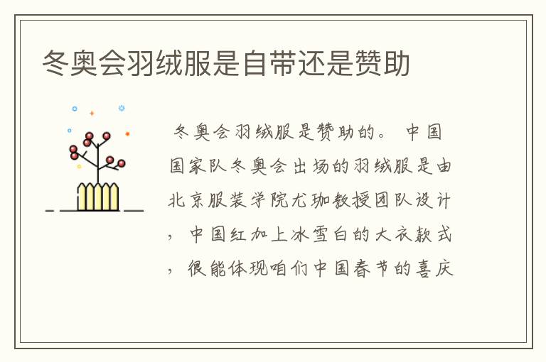 冬奥会羽绒服是自带还是赞助
