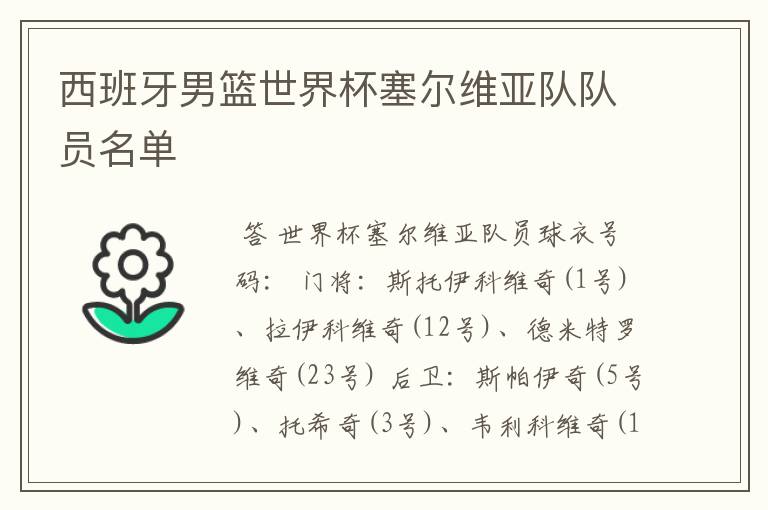 西班牙男篮世界杯塞尔维亚队队员名单