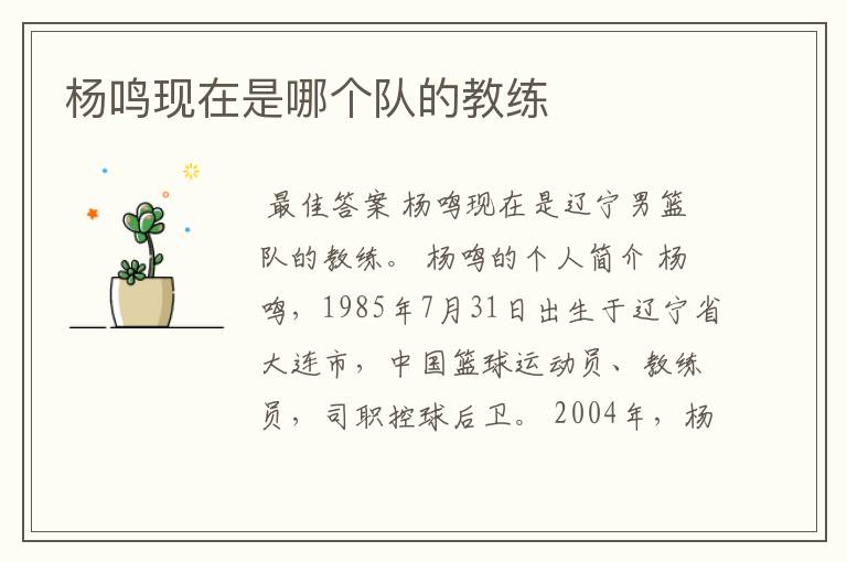 杨鸣现在是哪个队的教练