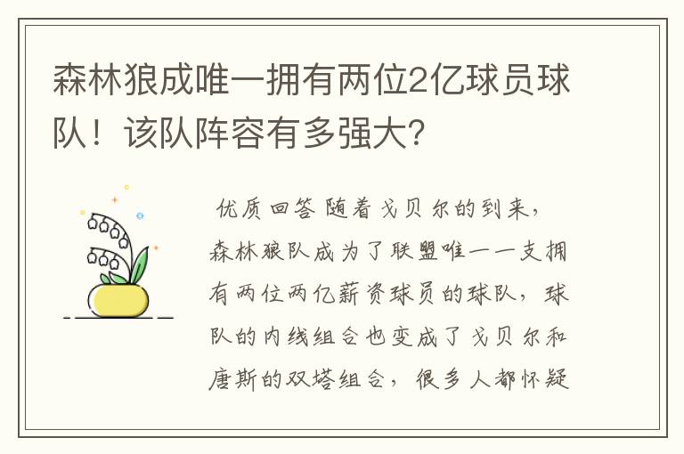 森林狼成唯一拥有两位2亿球员球队!该队阵容有多强大?