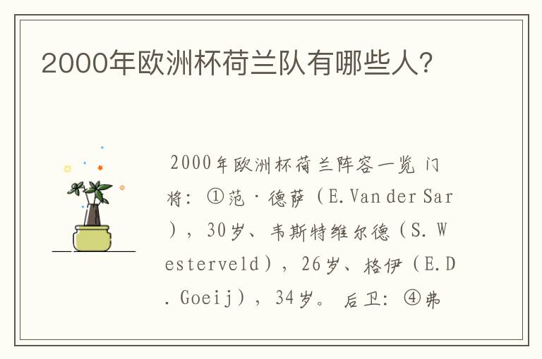 2000年欧洲杯荷兰队有哪些人？